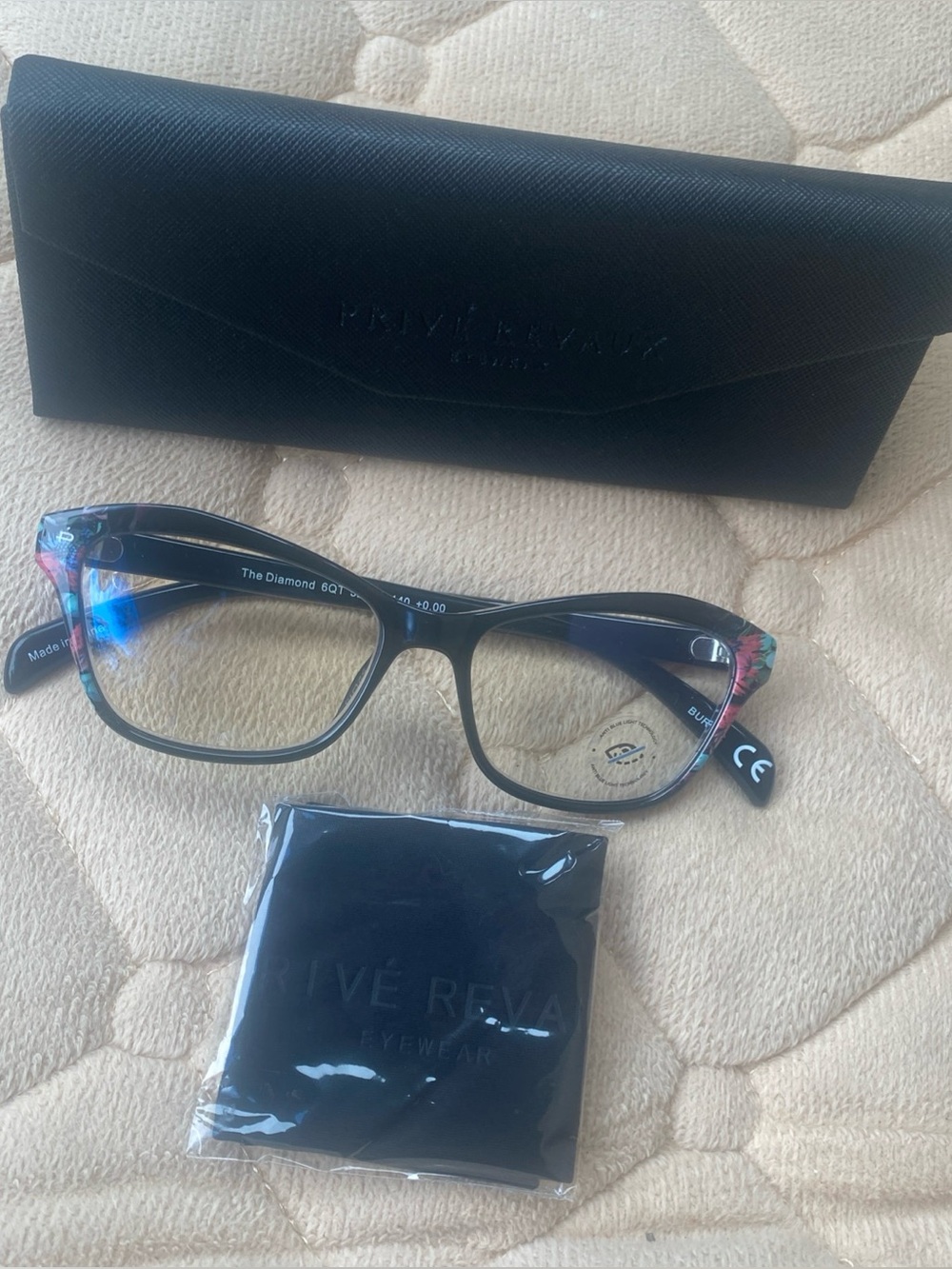 Prive Revaux  The Diamond Blue Light Glasses Readers Black Floral With Case NEW